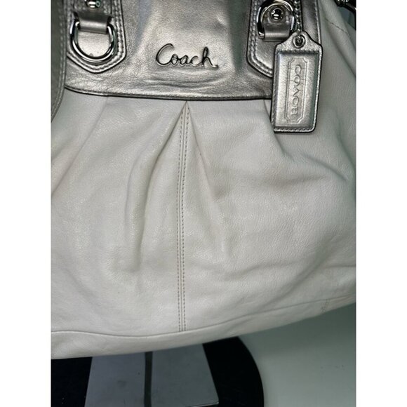 COACH ASHLEY White Silver Leather Handbag Purse Pink Lining J1194 - F15513 - Picture 5 of 12